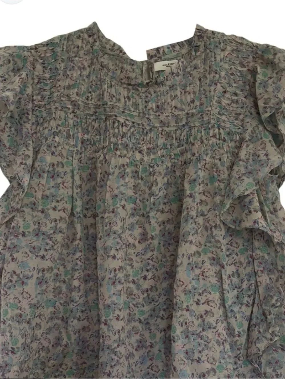 0176 Doe & Rae Yellow Brown Floral Ruffle Tank Top - Picture 2 of 6